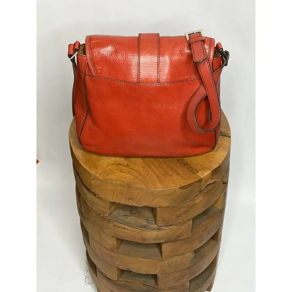 Vintage Etienne Aigner Red‎ Orange Leather Crossbody Messenger Bag Equestrian